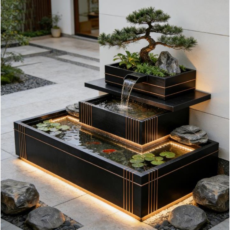Bonsai Garden With Koi Pond - 스테인리스 스틸 폭포 장식 - 고급스러운