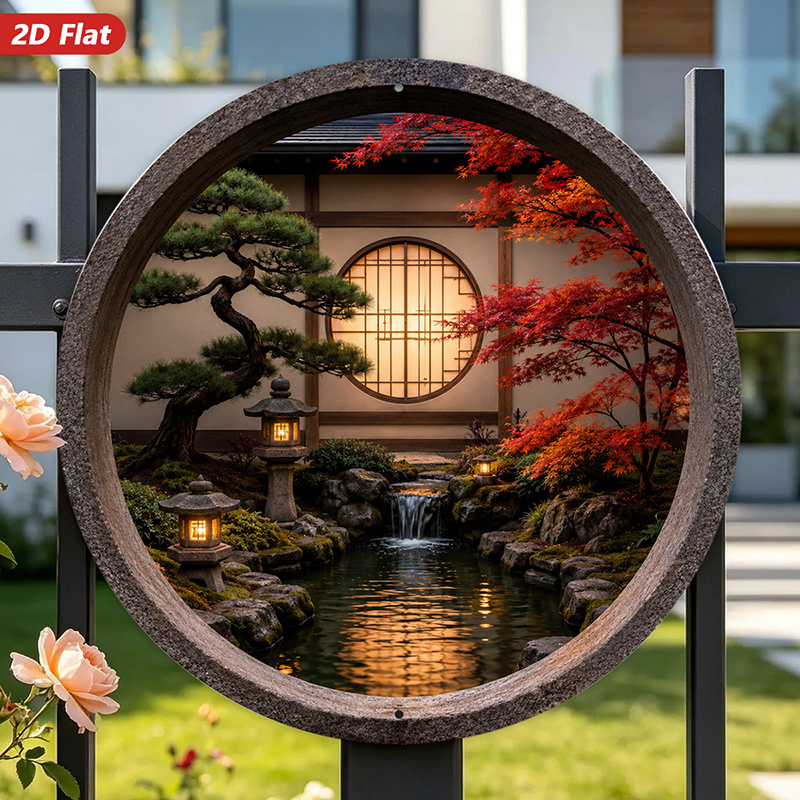 2D 평면형, 1개 원형 금속 장식 벽화, 일본식 정원 - Bonsai Garden Art 리뷰 및 가격