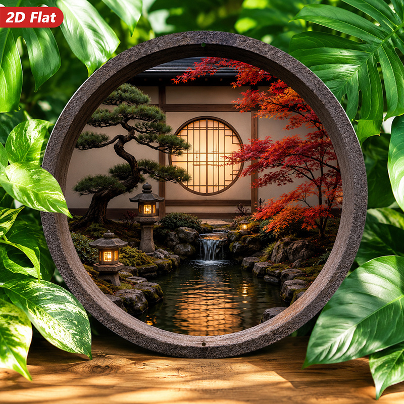2D 평면형, 1개 원형 금속 장식 벽화, 일본식 정원 - Bonsai Garden Art 리뷰 및 가격